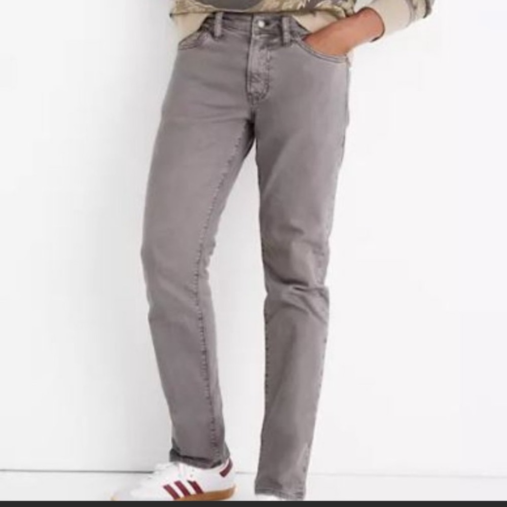 Madewell 30/32 garment dyed slim authentic flex jeans in coastal gravel wash